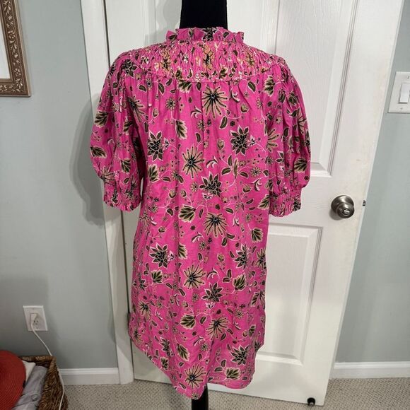 Olivia James Floral Pink Dress w smocking and buttons at neckline-size M- EUC - Picture 11 of 12